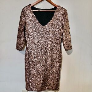 Metaphor Rose Gold Sequin 3/4 Sleeve Bodycon Dress Size Medium